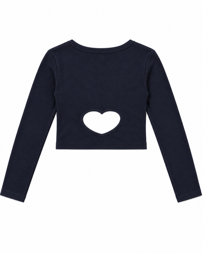 Sloane Navy Ribbed Heart Long Sleeve