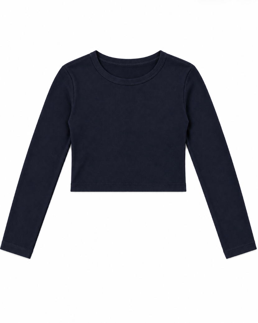 Sloane Navy Ribbed Heart Long Sleeve