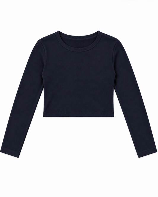 Sloane Navy Ribbed Heart Long Sleeve