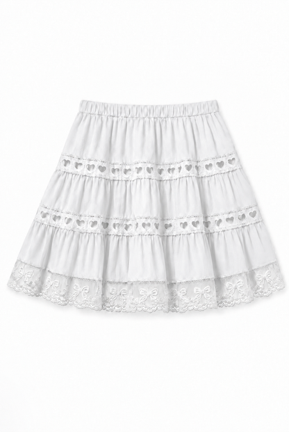Sofia White Heart & Bow Lace Mini Skirt