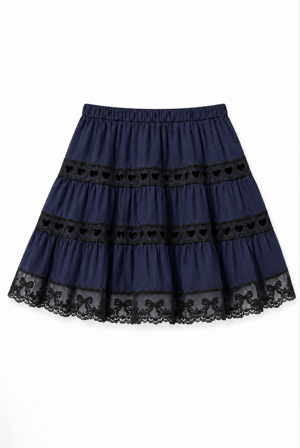 Sophia Navy Cotton Lace Heart Bow Lace Mini Skirt