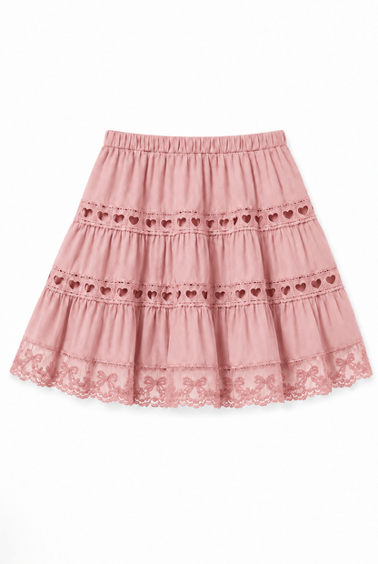 Sophia Ballet Pink Cotton Lace Heart Bow Lace Mini Skirt