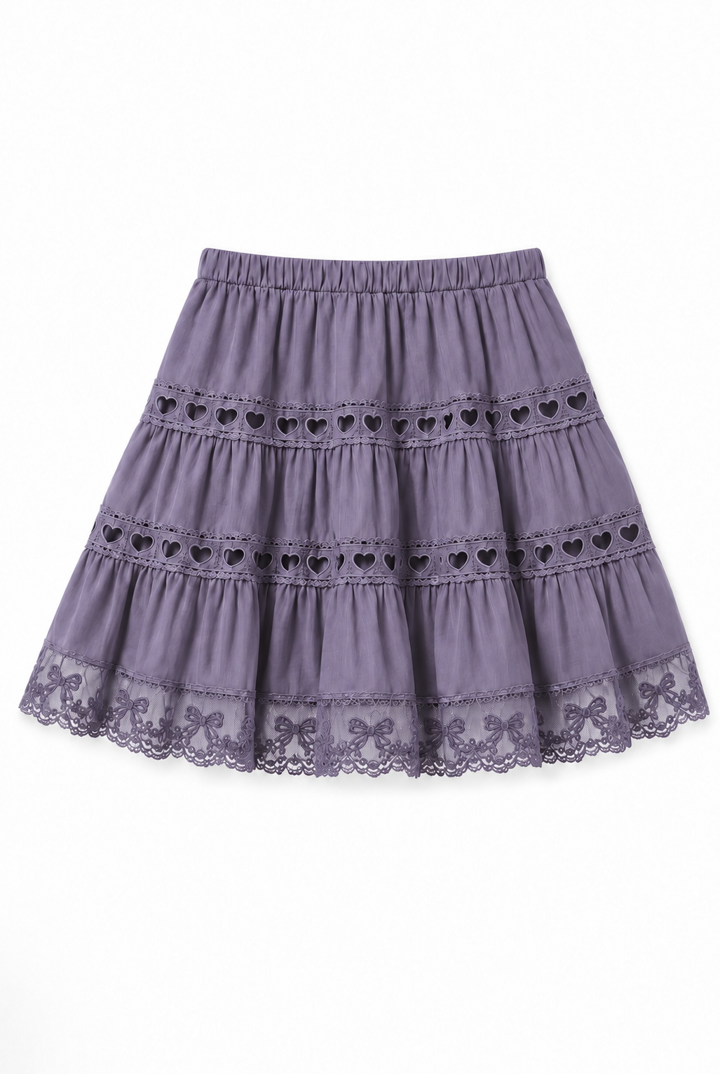 Sophia Light Grey Cotton Lace Heart Bow Lace Mini Skirt