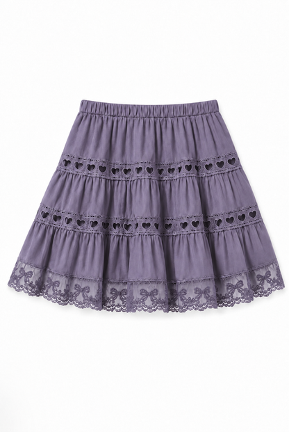 Sophia Light Grey Cotton Lace Heart Bow Lace Mini Skirt