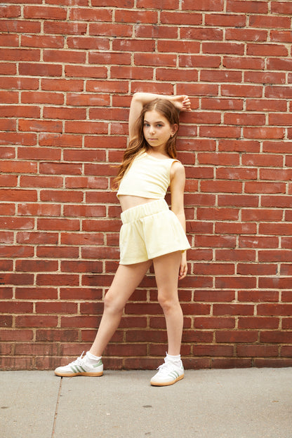 Sammie Pastel Yellow With Heart & Arrow Terry Shorts