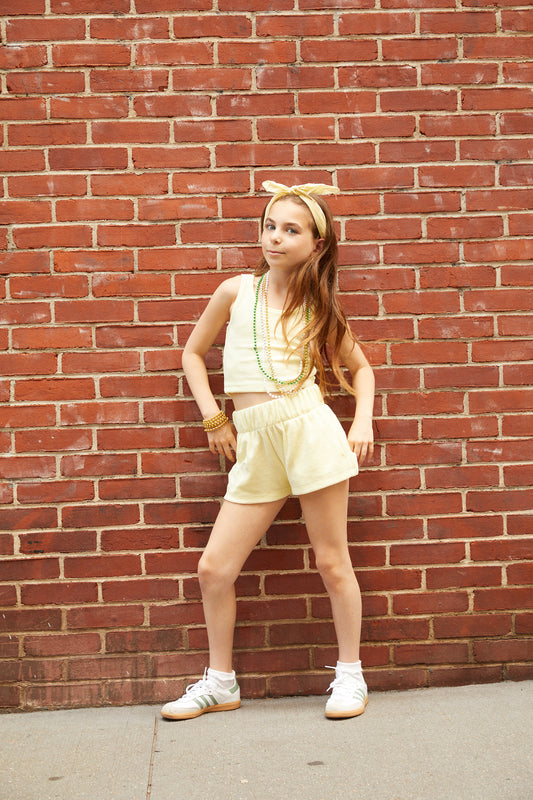 Sammie Pastel Yellow With Heart & Arrow Terry Shorts