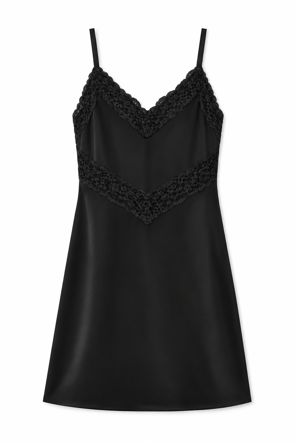 Jewels Black With Black Lace Satin Dress With Lace Trim