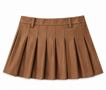Jane Carmel Brown Vegan Leather Pleated Skort