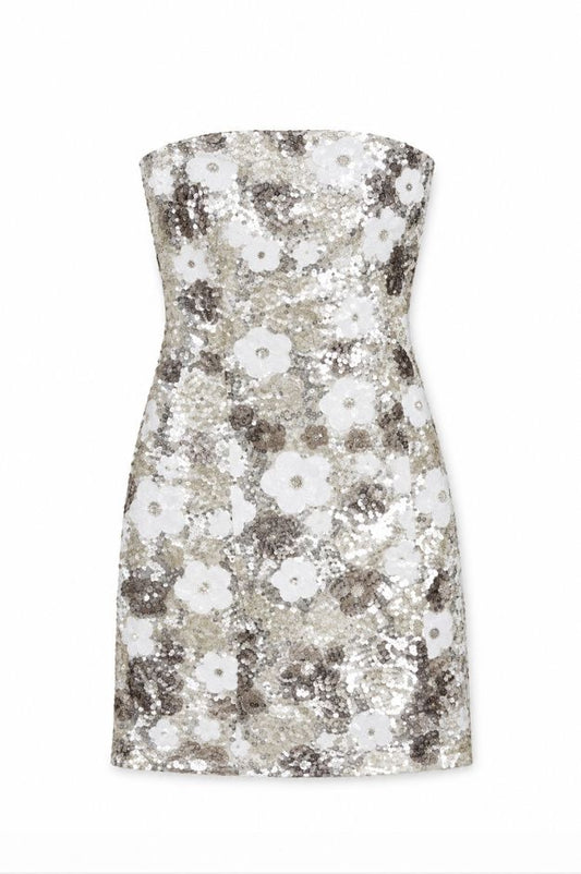 Maizy Silver Flower Sequin Dress