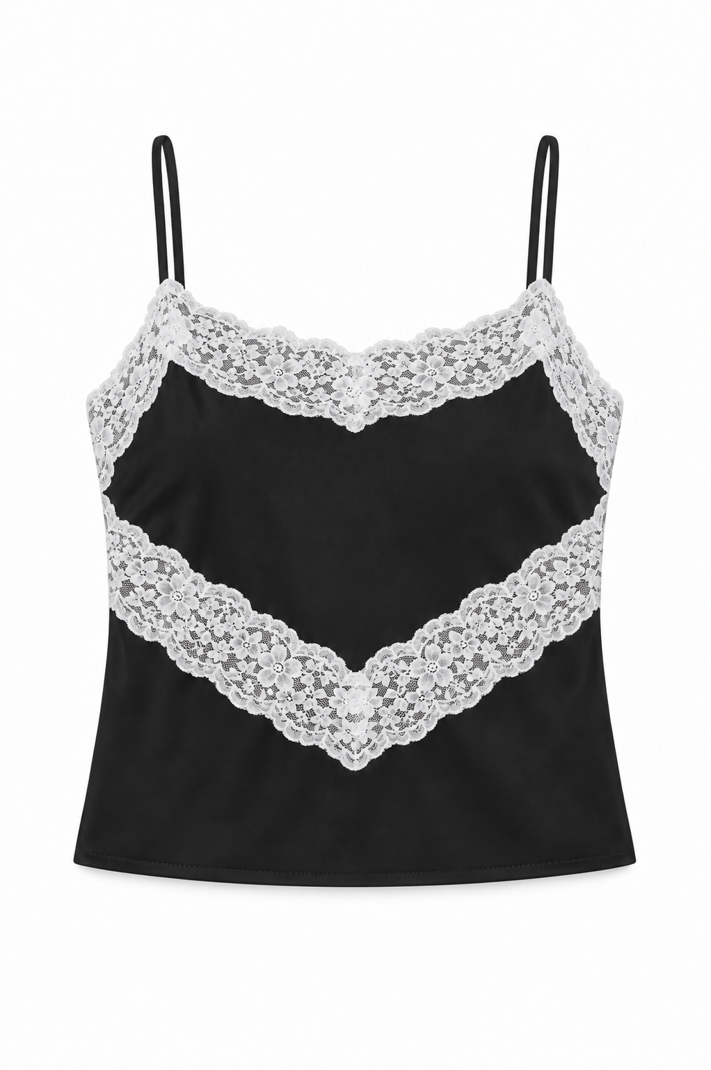 Margot Black With Cream Lace Satin Tank With Lace Trim