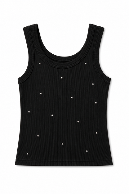 Stella Studded Black With Rhinestones Ribbed Tank