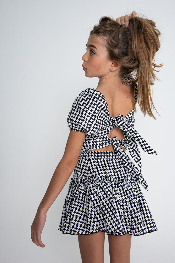 The Noa Top - Black and White Houndstooth